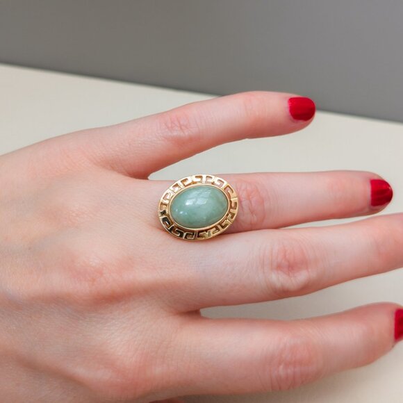 14K Gold & Jade Statement Ring — Signed WW BRZ - Picture 7 of 10